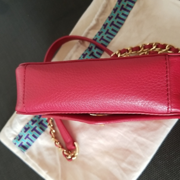 Tory Burch Kira Leather Mini Chain Clutch & Convertible Crossbody, Carnation Red - Picture 10 of 14